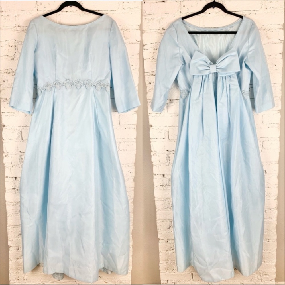 Lorrie Deb 50s 60s Vintage Bow Back Light Blue Maxi Dress Union Made 17